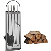 Los mejores  - Relaxdays Set de Utensilios de Chimenea Elegante- Acero Inoxidable- Negro- 66 x 23 x 15 cm- 5 Unidades- 15x23x66 cm